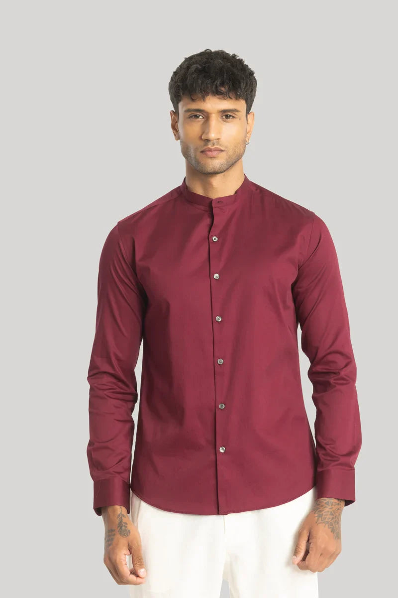 Alfonso Red Plain Satin Shirt