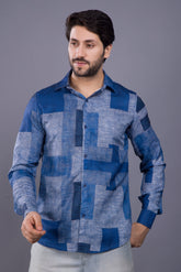 Navy Blue Checkered Printed Shirt