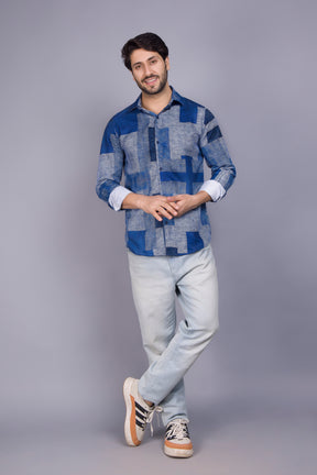 Navy Blue Checkered Printed Shirt