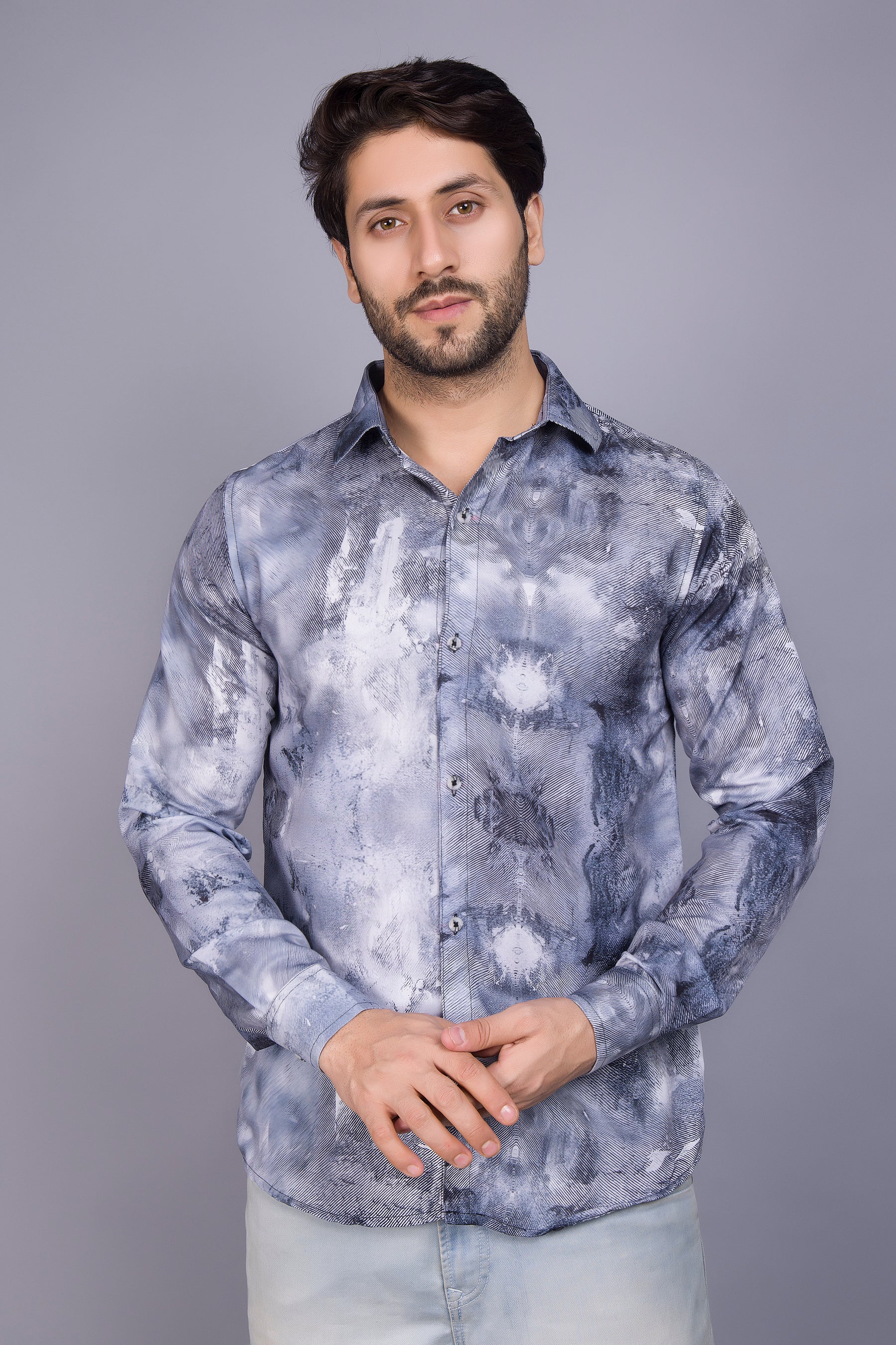 Grey Tie Dye Printed Shirt