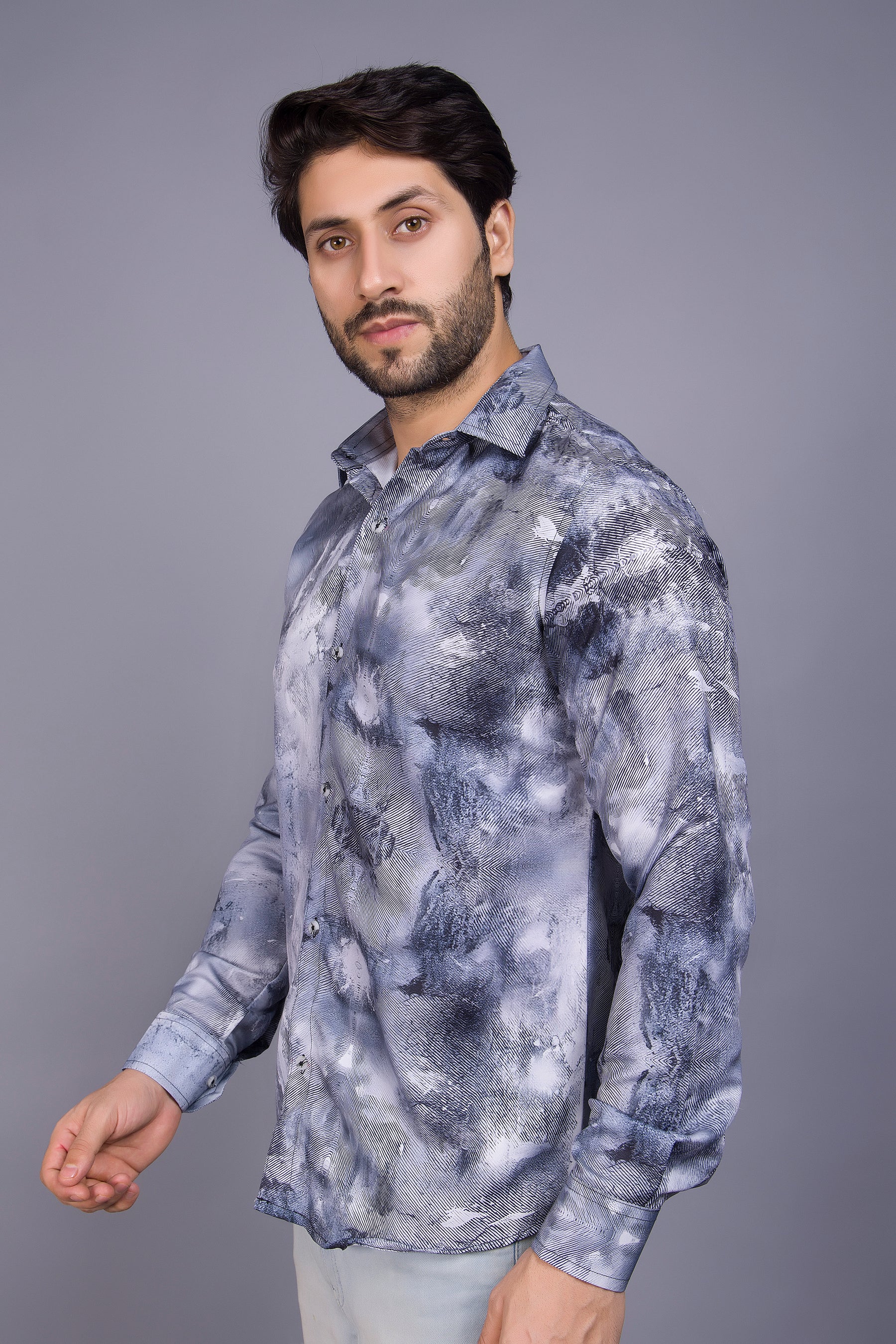 Grey Tie Dye Printed Shirt