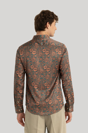 Vivace Brown Floral Satin Shirt