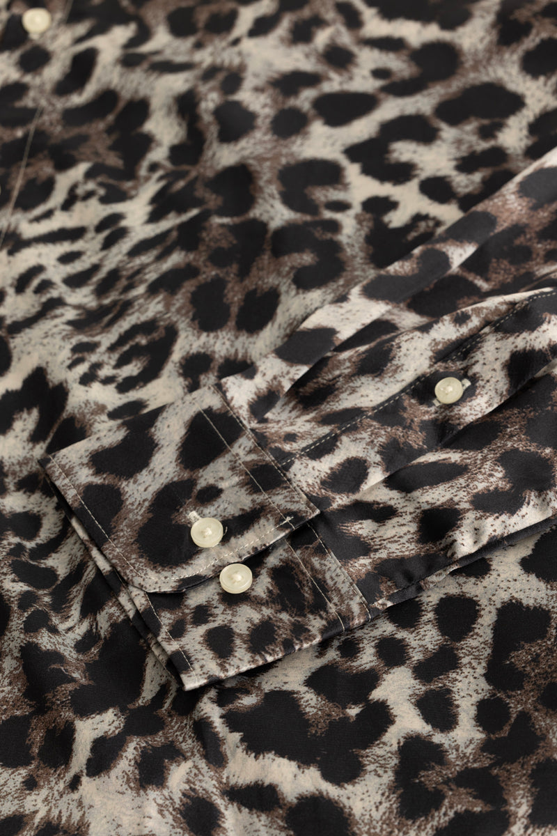 Fiero Light Grey Animal Print Velvet Shirt