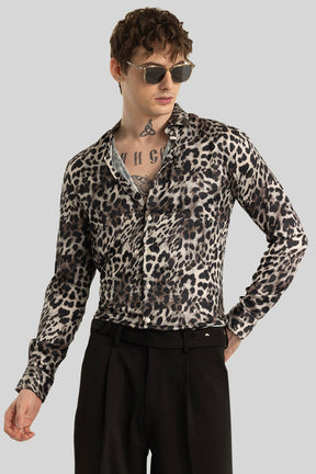 Fiero Light Grey Animal Print Velvet Shirt