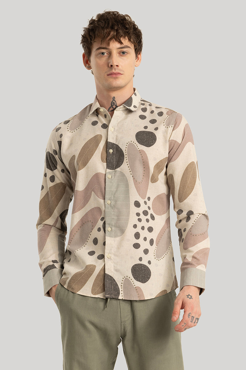 Dirk Hazelnut Abstract Linen Shirt