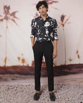 Sketcherr Black Floral Print Full Sleeves Shirt