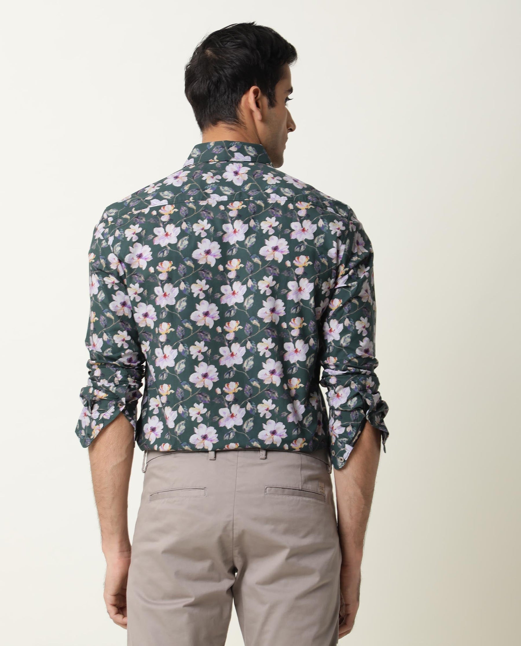 Paintt Green Floral Print Full Sleeves Shirt