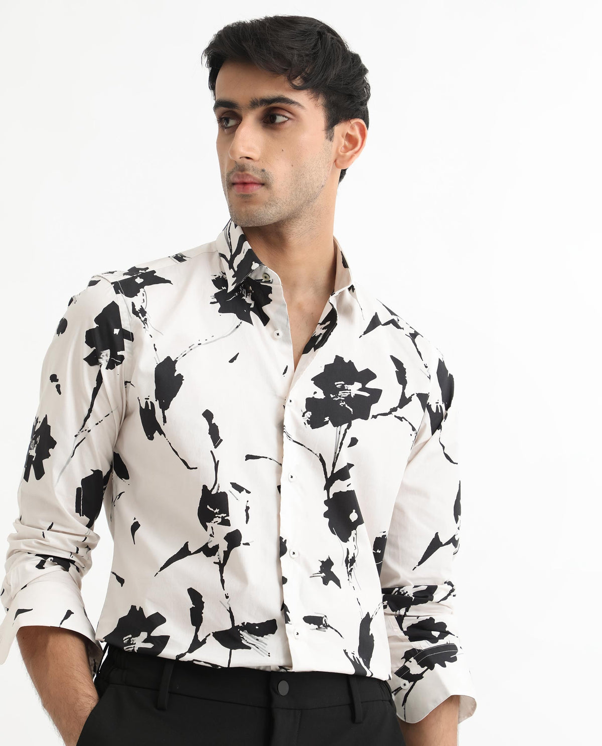 Sketcherr Off White Floral Print Full Sleeves Shirt