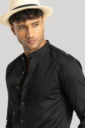 Alfonso Jet Black Plain Satin Shirt