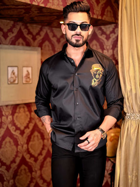 Charlie Black Club Wear Satin Cotton Party Shirt