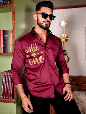 Maroon Wild One Glitter Luxury Shirt For Men's