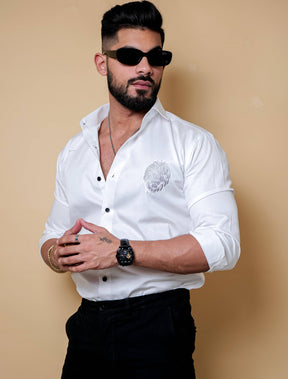 Mufasa Embroidered White Luxury Cotton Shirt