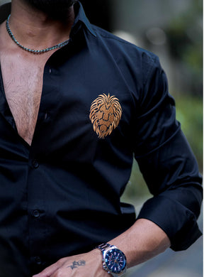 Black Mufasa Embroidered Premium Cotton Shirt For Men