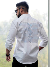 White Starry Beaded Satin Cotton Premium Party Shirt