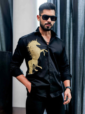 Black Club Wear Horse Printed Shirt