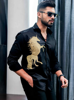 Black Club Wear Horse Printed Shirt