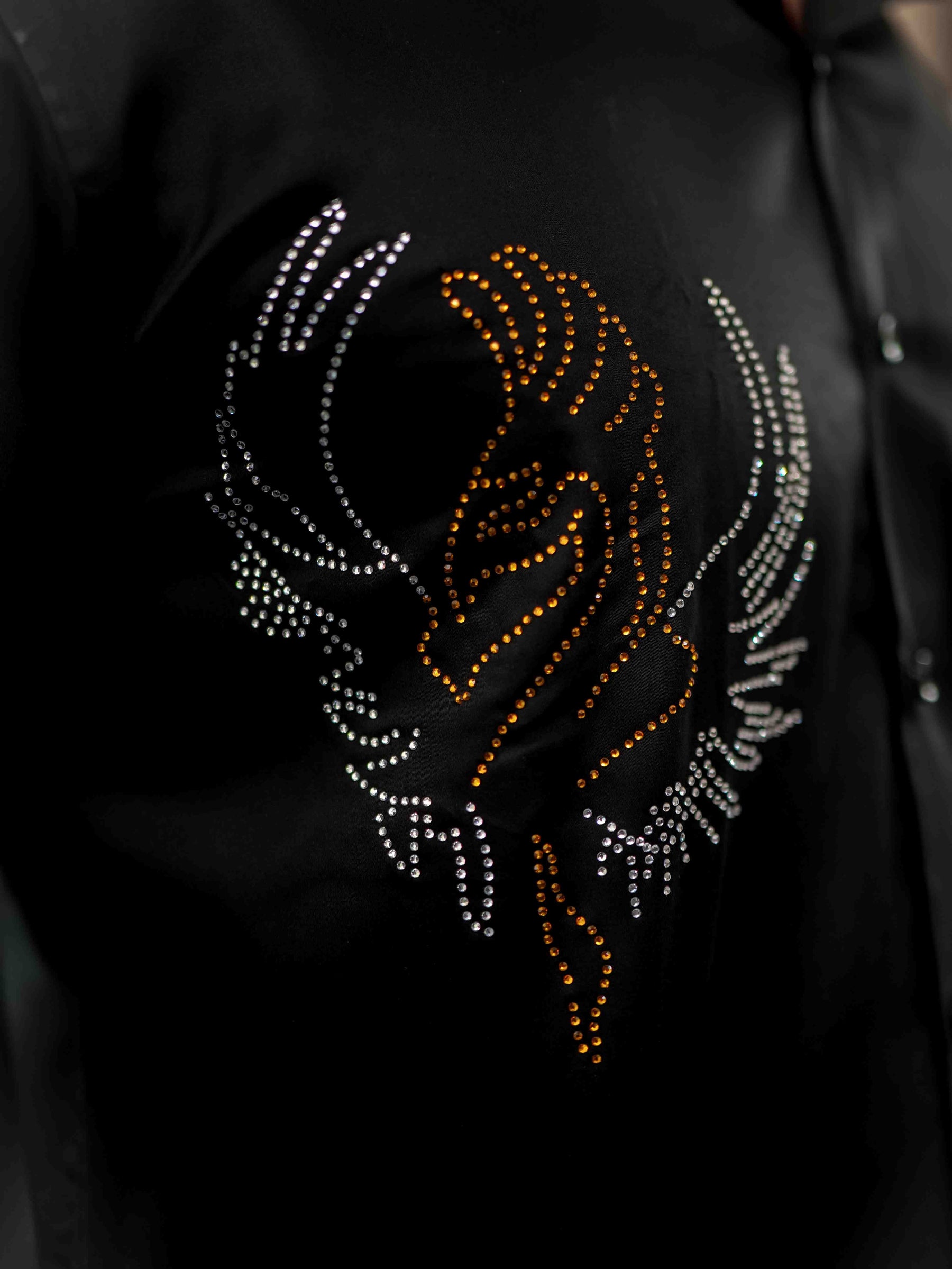 Black Starry Beaded Satin Cotton Premium Party Shirt