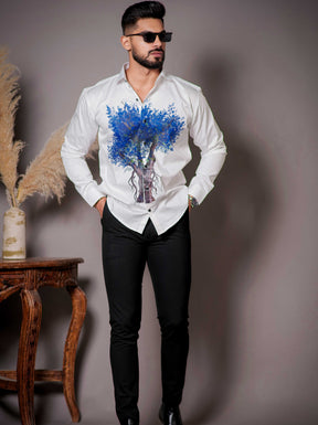 White Club Wear Printed Satin Cotton Shirt