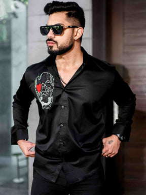 Black Rhinestone Party Satin Cotton Premium Shirt