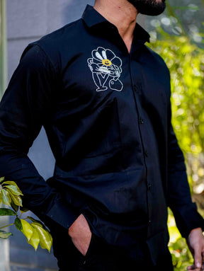 Black Rhinestone Party Satin Cotton Premium Shirt