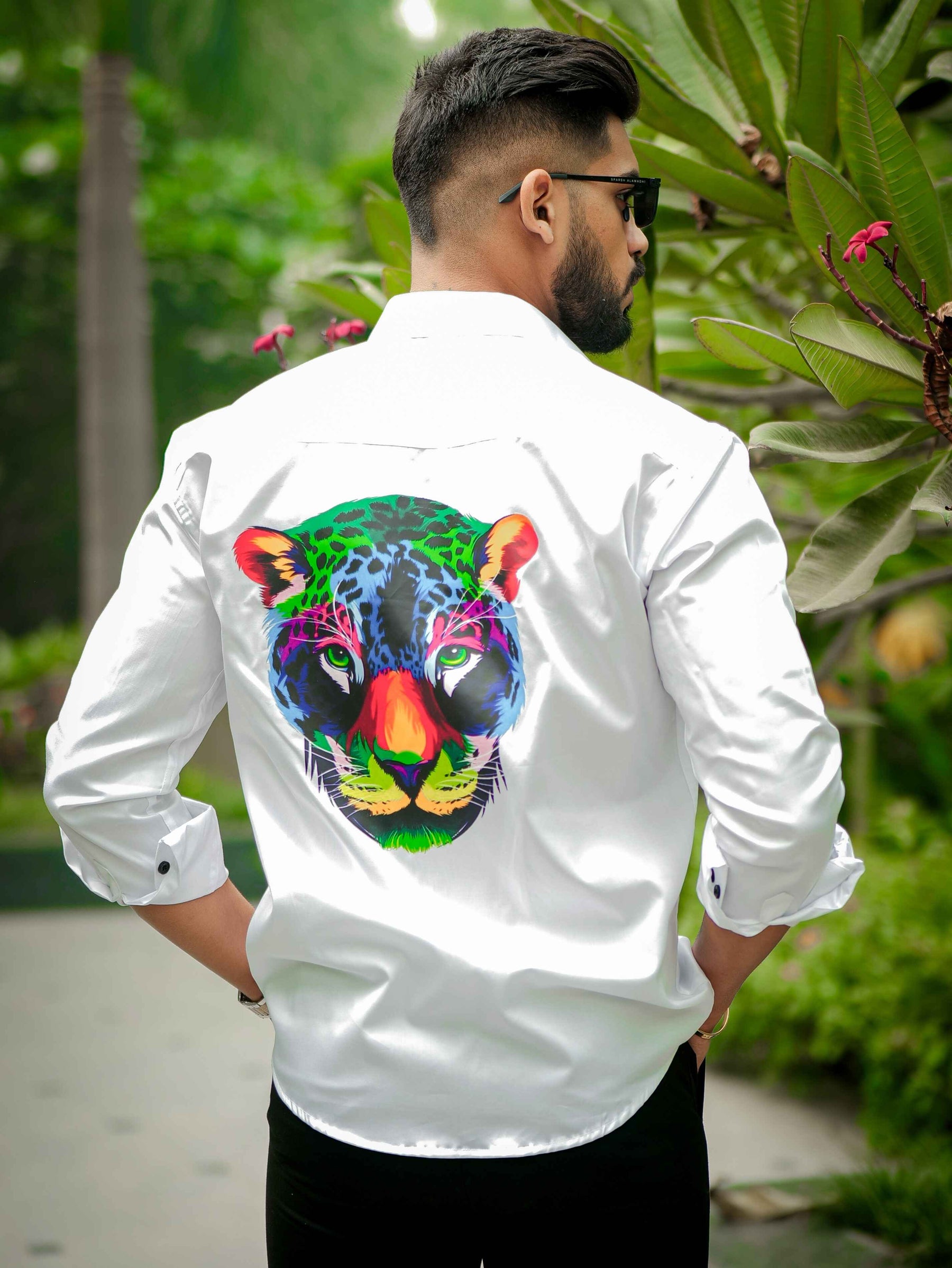 White Club Wear Printed Satin Cotton Shirt