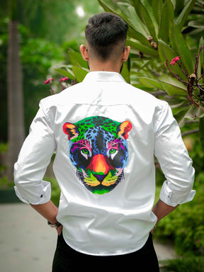 White Club Wear Printed Satin Cotton Shirt