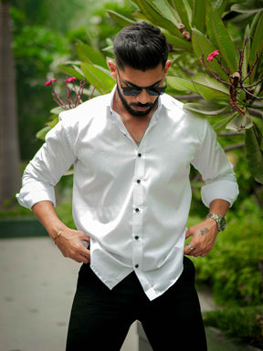 White Club Wear Printed Satin Cotton Shirt