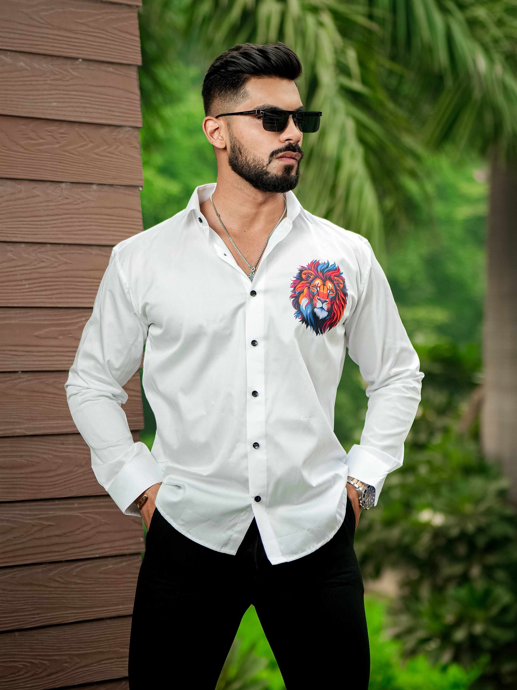 White Club Wear Printed Satin Cotton Shirt