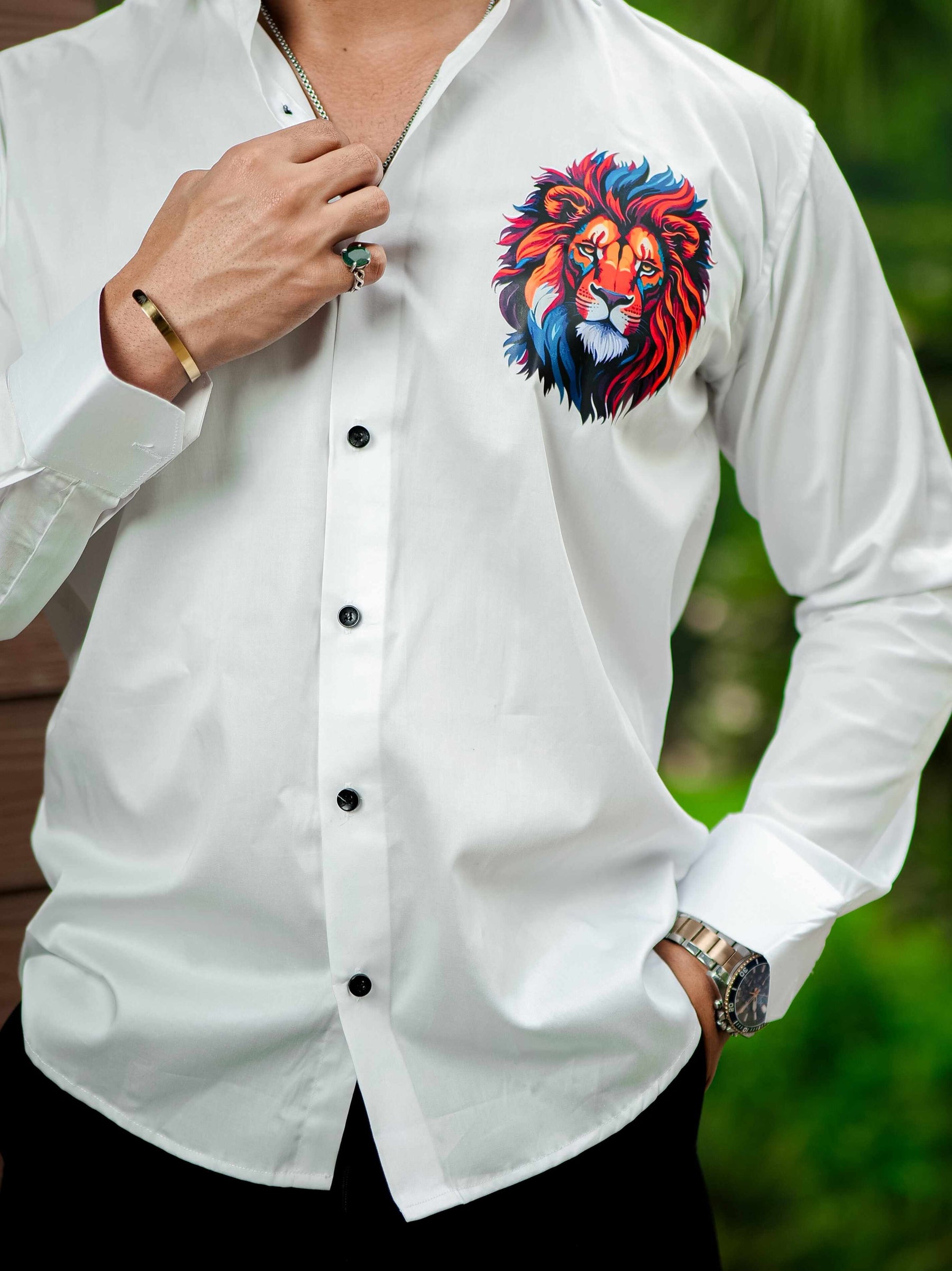 White Club Wear Printed Satin Cotton Shirt