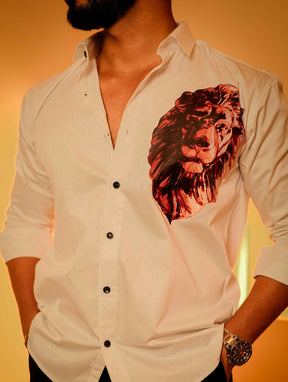 White Club Wear Printed Satin Cotton Shirt