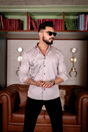 GREY STARRY BEADED SATIN COTTON PREMIUM PARTY SHIRT