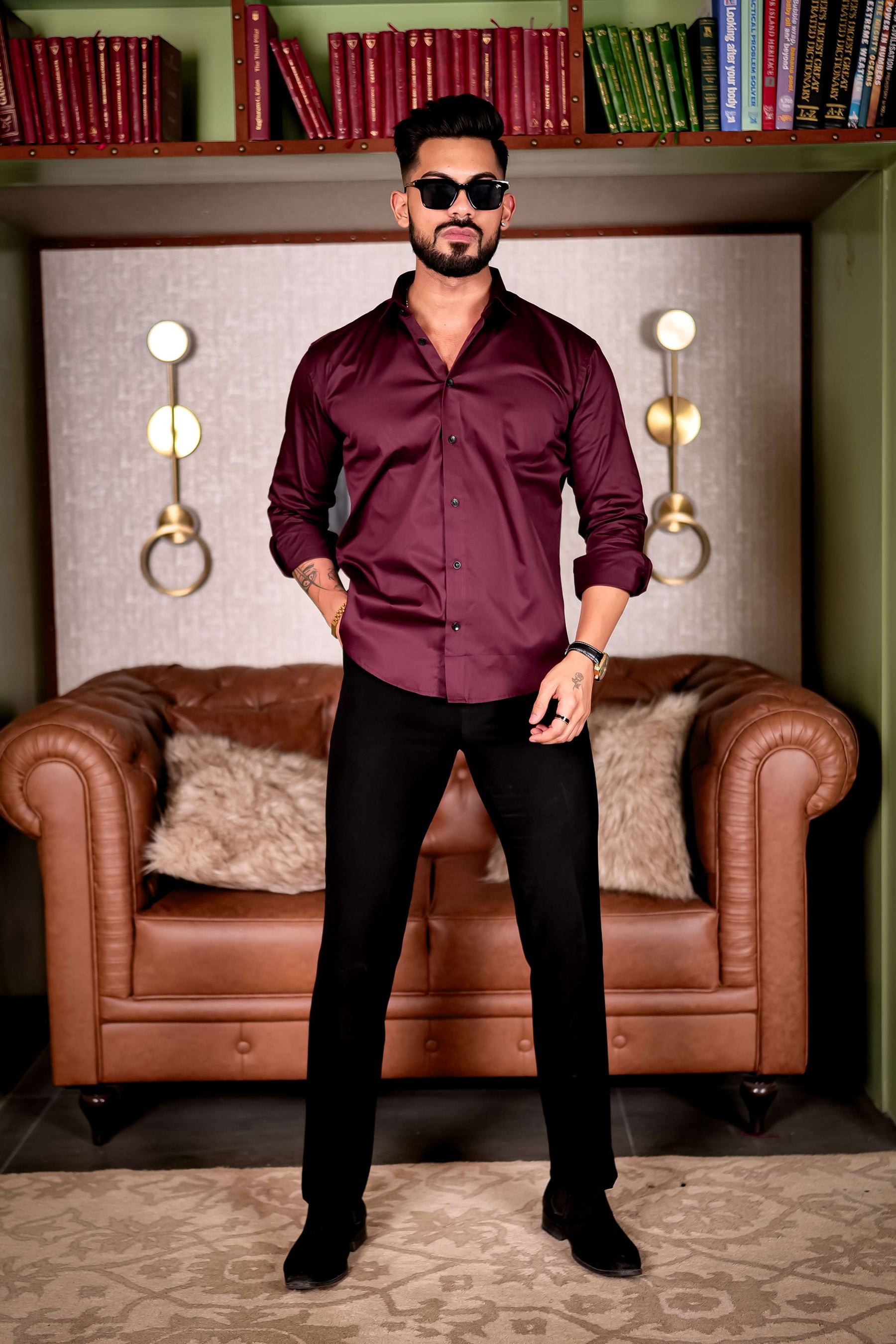 Wine Handmade Love Glitter Luxury Shirt For Men's