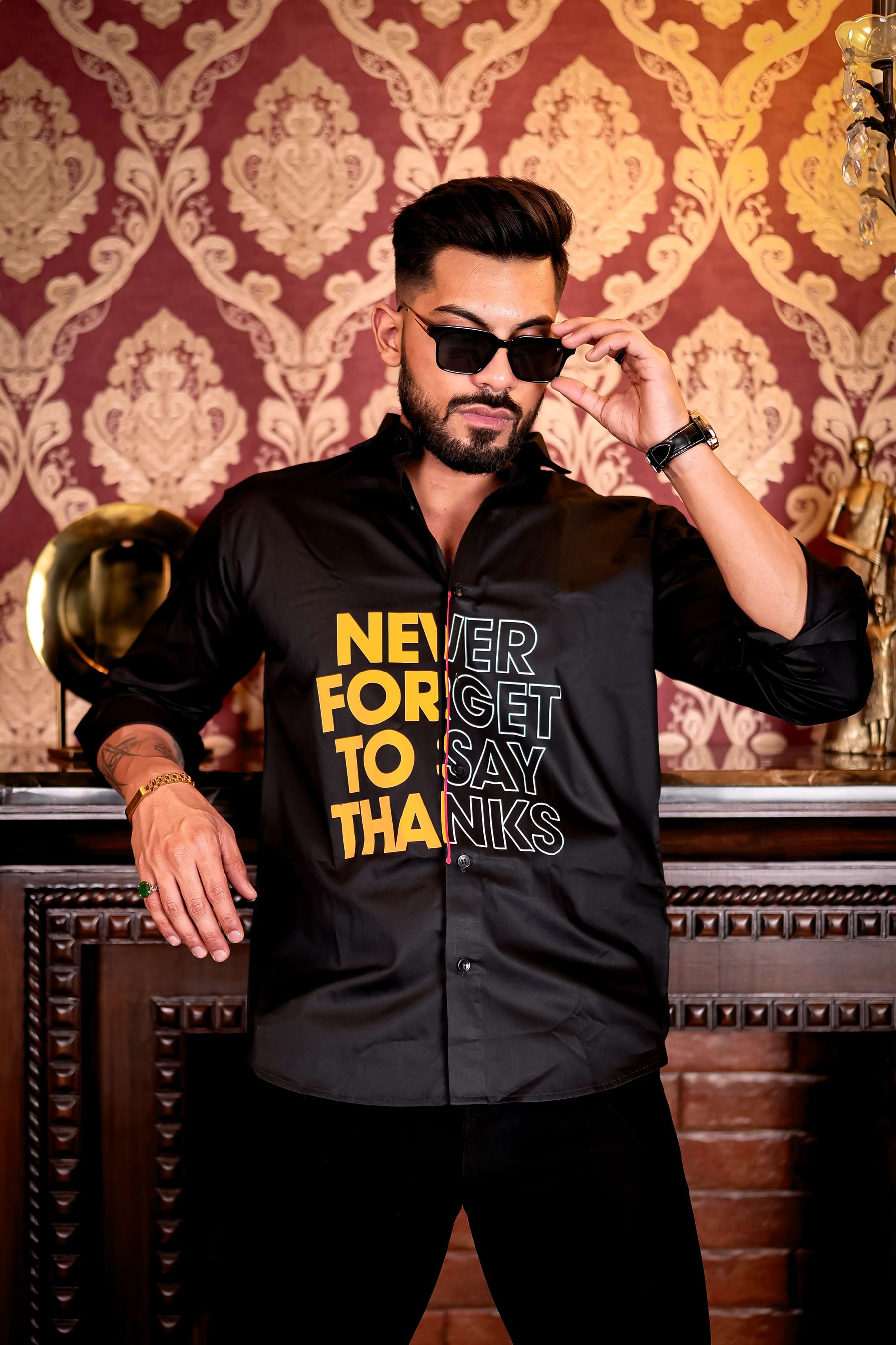 Say Thanks Black Club Wear Printed Satin Cotton Shirt