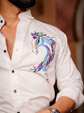 White Club Wear Printed Satin Cotton Shirt