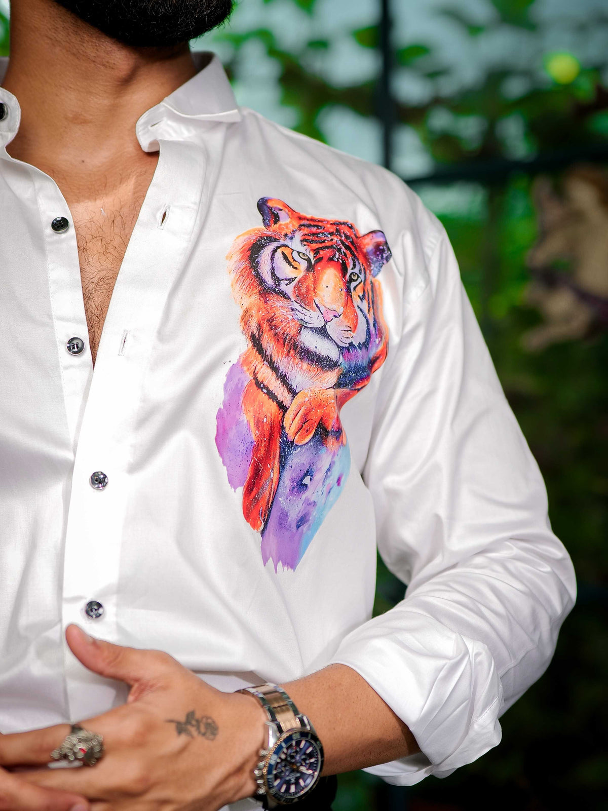 White Club Wear Printed Satin Cotton Shirt