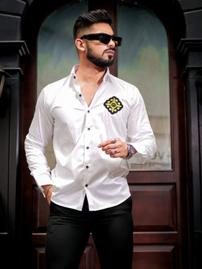 White Embroidery Designer Satin Cotton Shirt