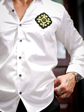 White Embroidery Designer Satin Cotton Shirt