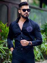 Round Embroidered Black Grey Premium Shirt For Men's