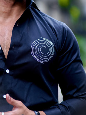 Round Embroidered Black Grey Premium Shirt For Men's